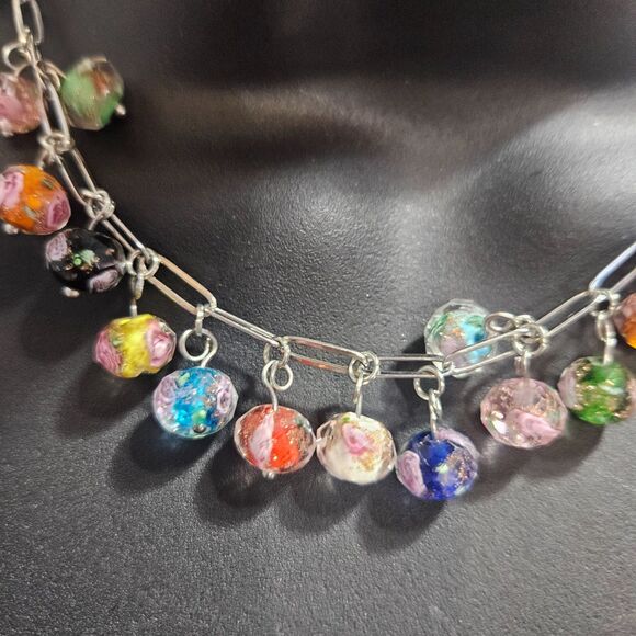 Paperclip Glass Bead Necklace Choker Rainbow Art Teacher Handmade 16" - Picture 2 of 4